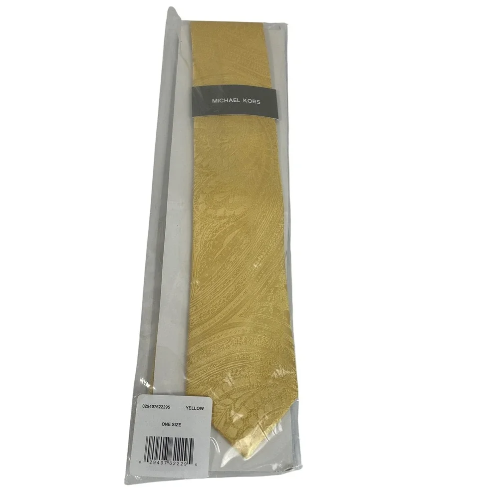 Michael Kors Mens Yellow Paisley 100% Silk‎ Necktie Designer Formal Tie NEW